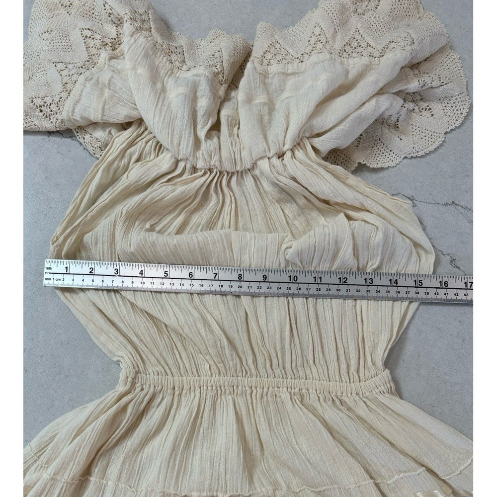 Vtg 70s Mexican Wedding Dress Off Shoulder Gauze Lace Tiered Peasant Boho XS SM - Picture 10 of 11